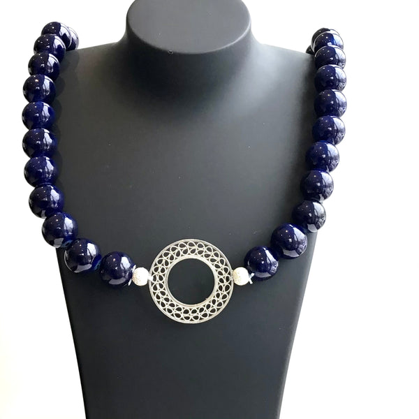 Blue Jade and Filigree Necklace - AG Agora Jewellery London