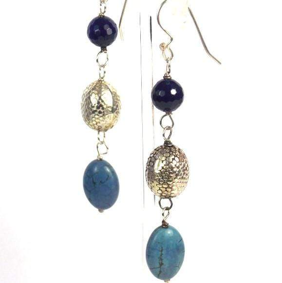 Sterling Silver - Turquoise and Lapis Lazuli drop Earrings - AG Agora Jewellery London