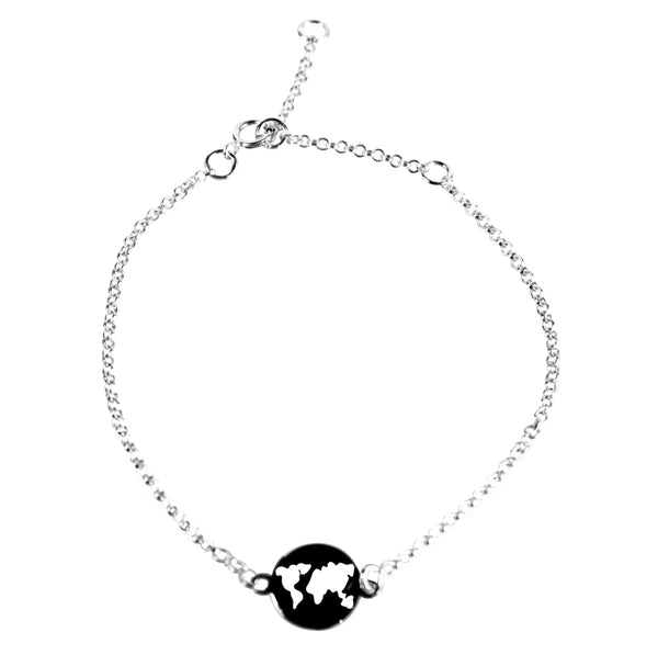 Silver World Map Bracelet - Agora Jewellery London