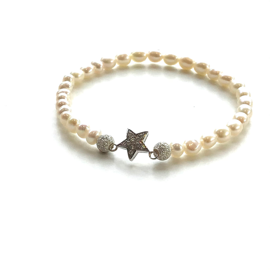 Fresh Water White Pearls and Silver Star Bracelet