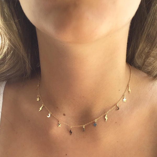 Star Moon Gold - Sterling Silver Choker Necklace - Agora Jewellery London