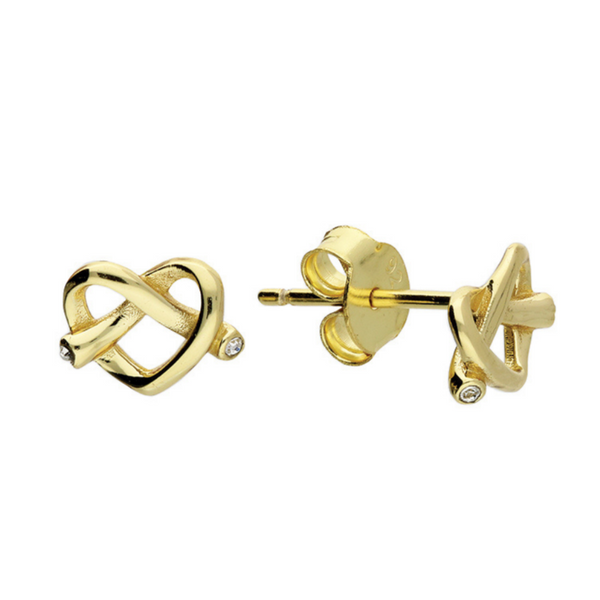 Sterling Silver And Gold Plated Heart Knot Studs