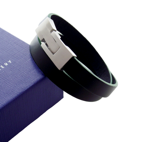 Liberty Leather Bracelet - Black & Green - AG Agora Jewellery London