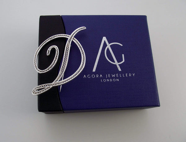 Filigree Letter Brooch - D - AG Agora Jewellery London