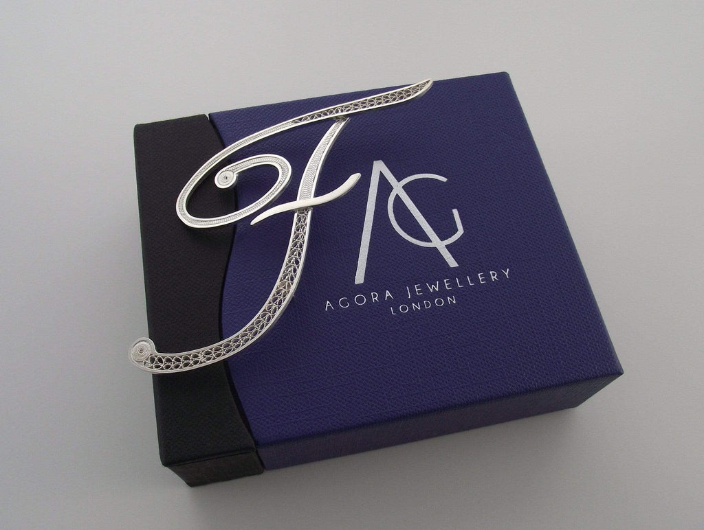 Filigree Letter Brooch - F - AG Agora Jewellery London