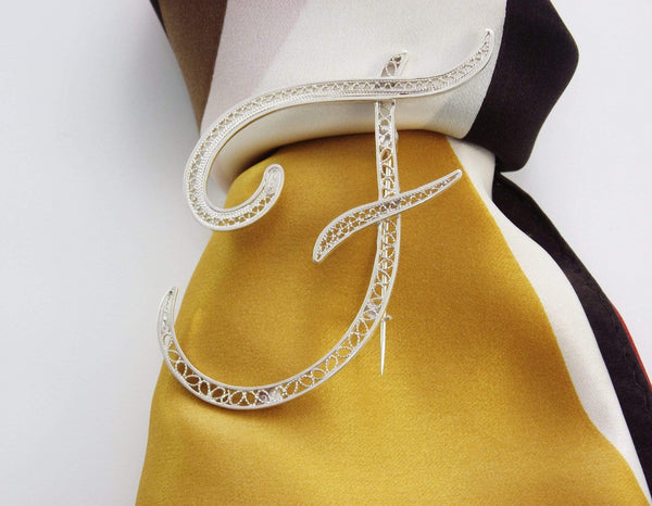 Filigree Letter Brooch - F - AG Agora Jewellery London