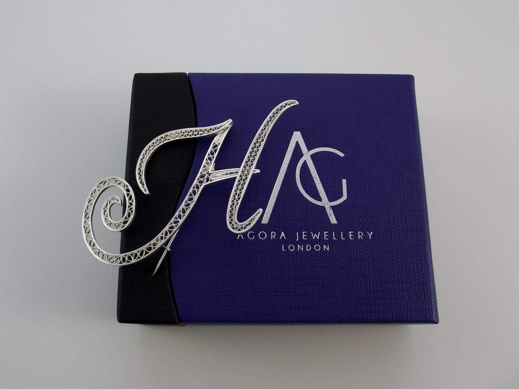 Filigree Letter Brooch - H - AG Agora Jewellery London