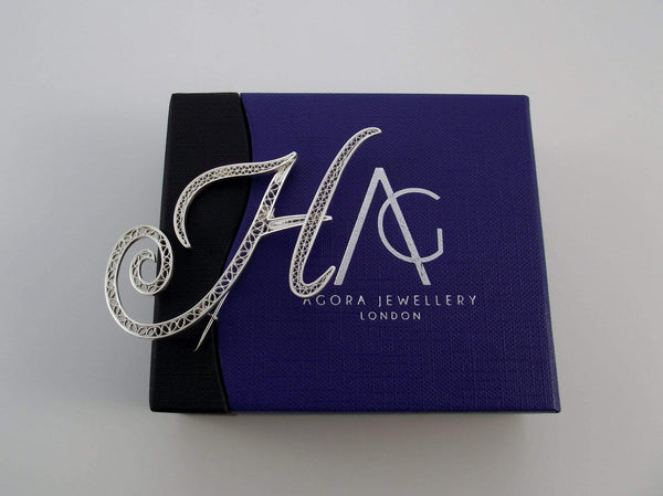 Filigree Letter Brooch - H - AG Agora Jewellery London