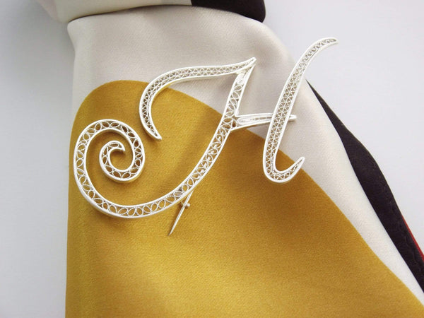Filigree Letter Brooch - H - AG Agora Jewellery London