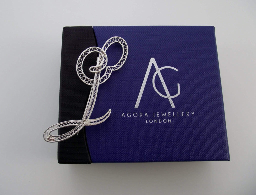 Filigree Letter Brooch - L - AG Agora Jewellery London