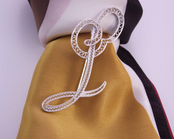 Filigree Letter Brooch - L - AG Agora Jewellery London