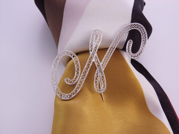 Filigree Letter Brooch - N - AG Agora Jewellery London