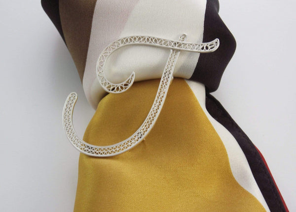 Filigree Letter Brooch - T - AG Agora Jewellery London