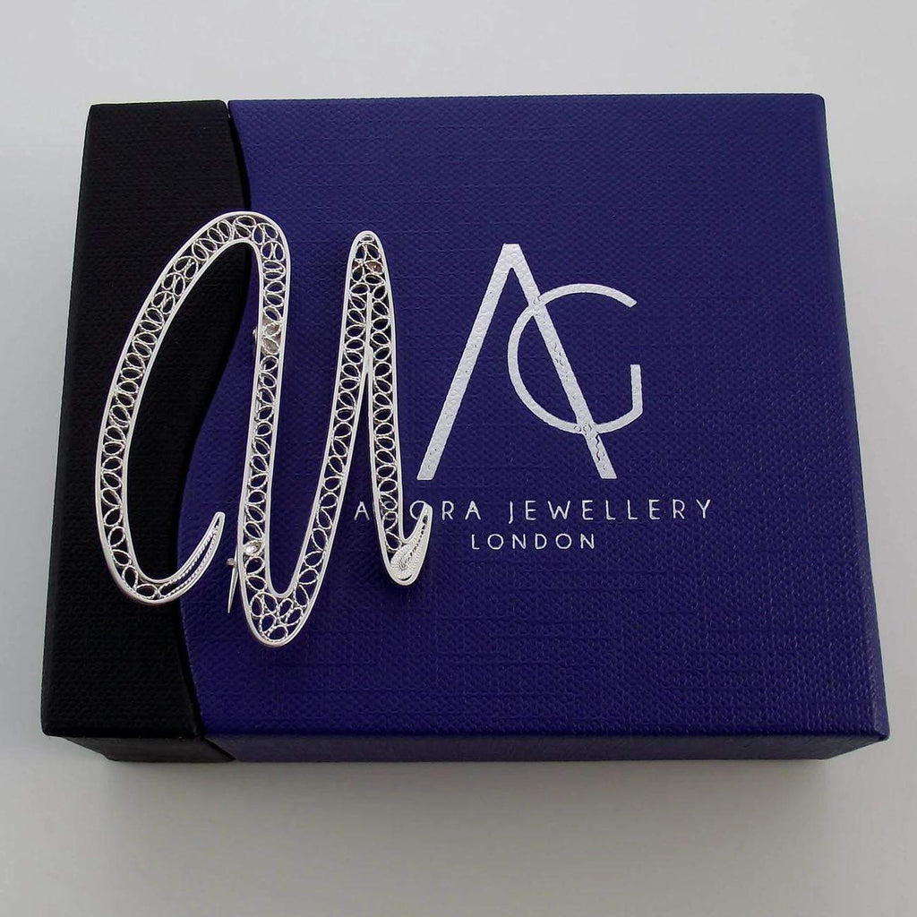 Filigree Letter Brooch - U - AG Agora Jewellery London