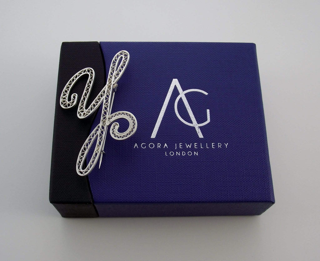 Filigree Letter Brooch - Y - AG Agora Jewellery London