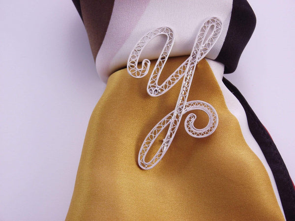 Filigree Letter Brooch - Y - AG Agora Jewellery London
