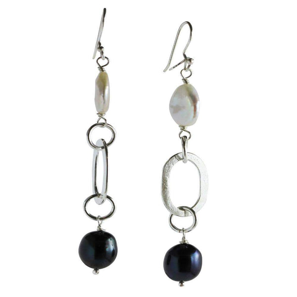 Sterling Silver Onyx and Pearl Earrings - AG Agora Jewellery London