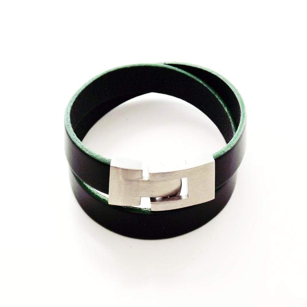 Liberty Leather Bracelet - Black & Green - AG Agora Jewellery London